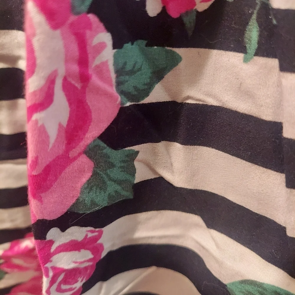 LA Conduct Girls Size XL Black Tank Dress with Horiz Striped/ Rose Detail Bottom
